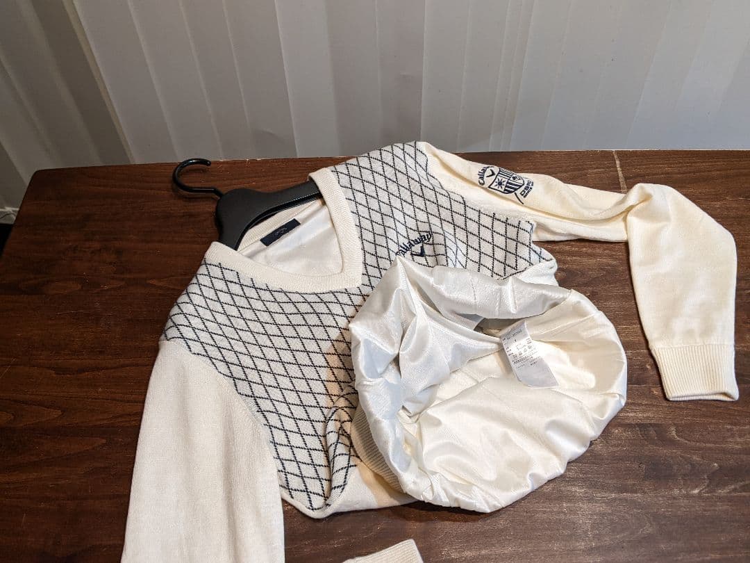 キャロウェイ　バイヤスチェック　裏地　vネック　ニット　セーター　トレーナー　白