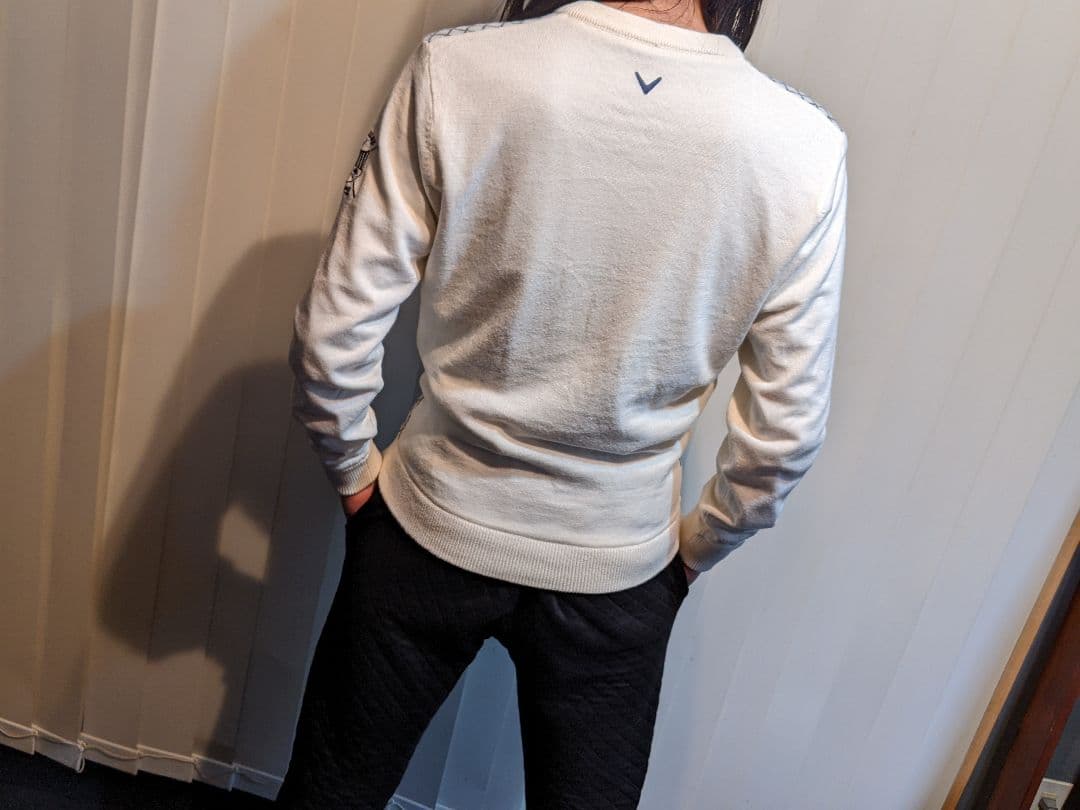 キャロウェイ　バイヤスチェック　裏地　vネック　ニット　セーター　トレーナー　白