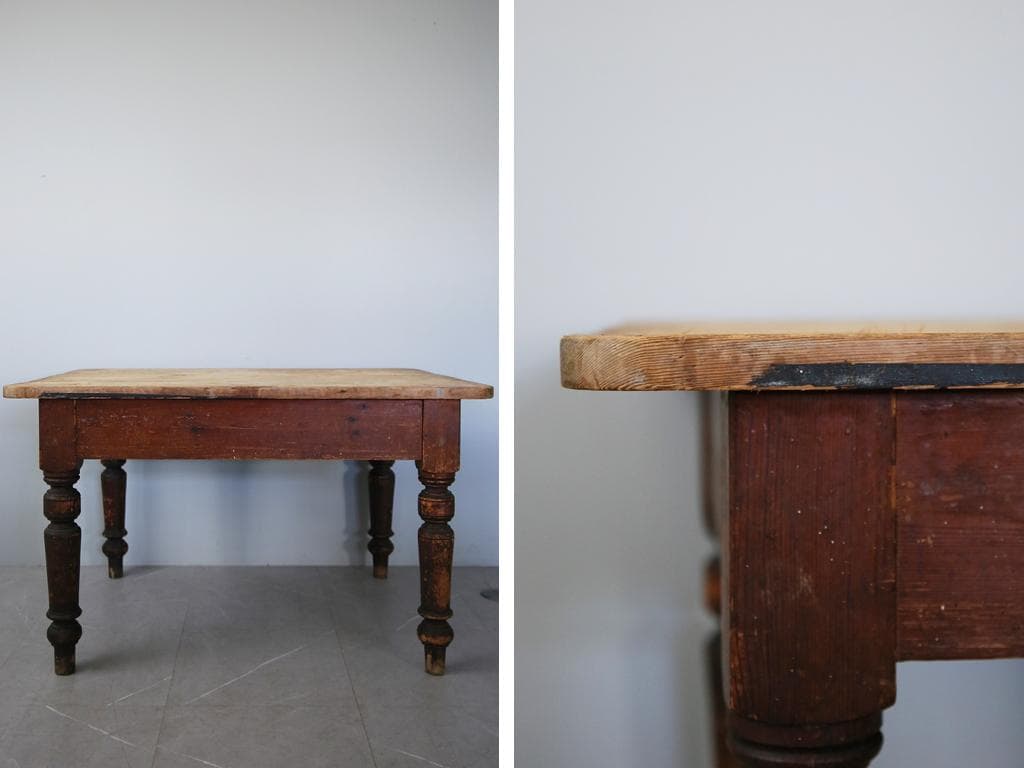 英国アンティークオールドパイン材の古木ダイニングテーブル/木製机(76-277)