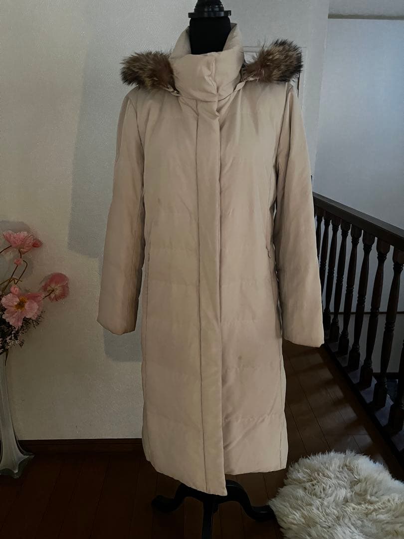 レディース バーバリーファー付きベージュロングコート