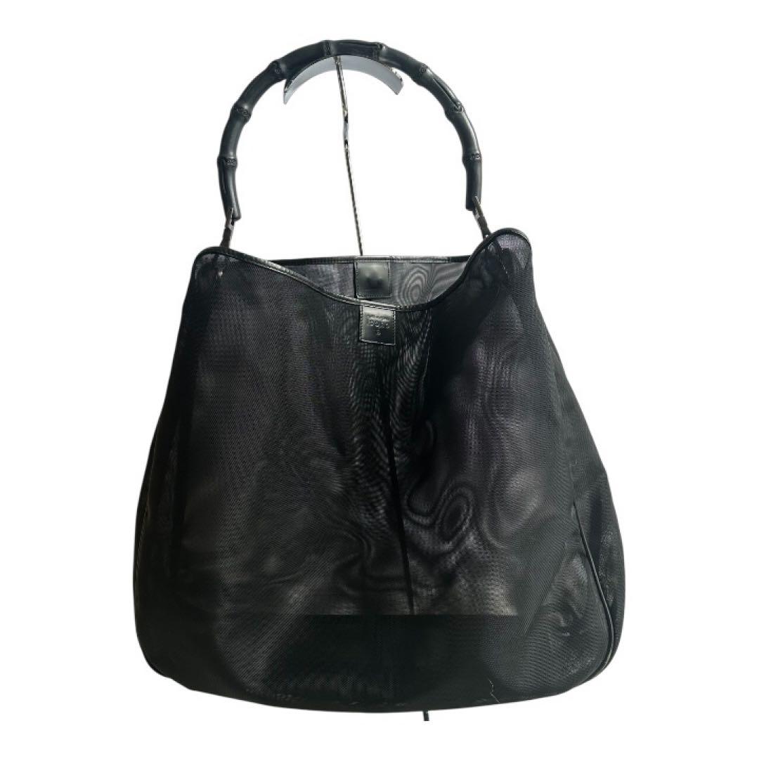 グッチ　ブラック　メッシュ　トートバッグ バンブー　ハンドル　A4可