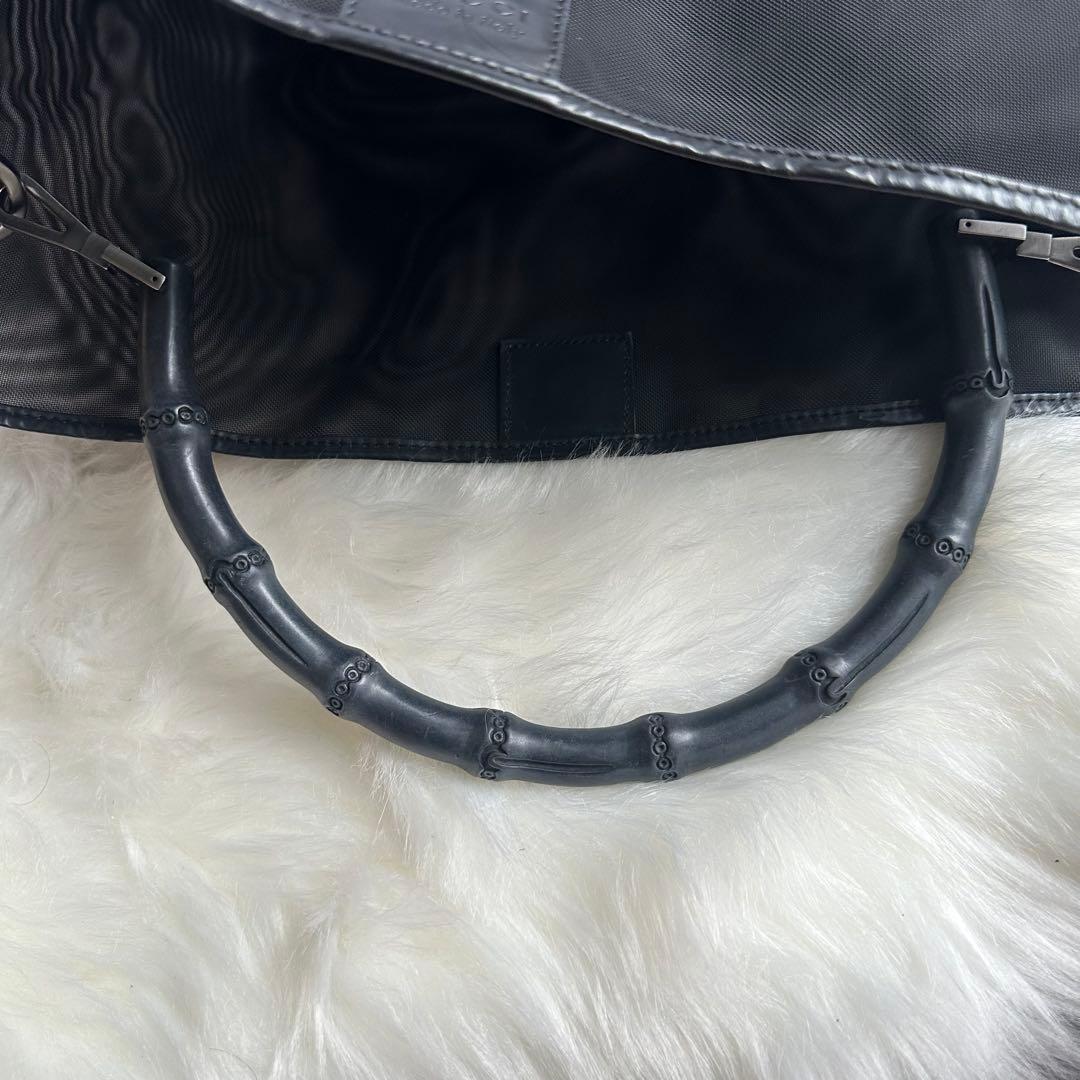 グッチ　ブラック　メッシュ　トートバッグ バンブー　ハンドル　A4可