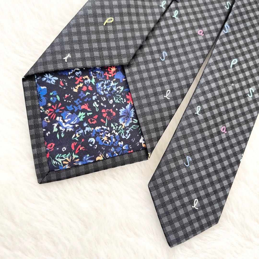 【タグ付き未使用】ポールスミス ネクタイ チェック ロゴ グレー