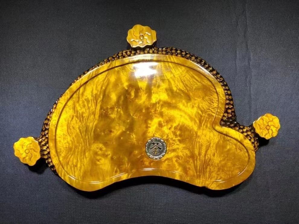 黄金樟茶皿【黄金樟瘤（マーブルウッド瘤）高級茶皿コレクション