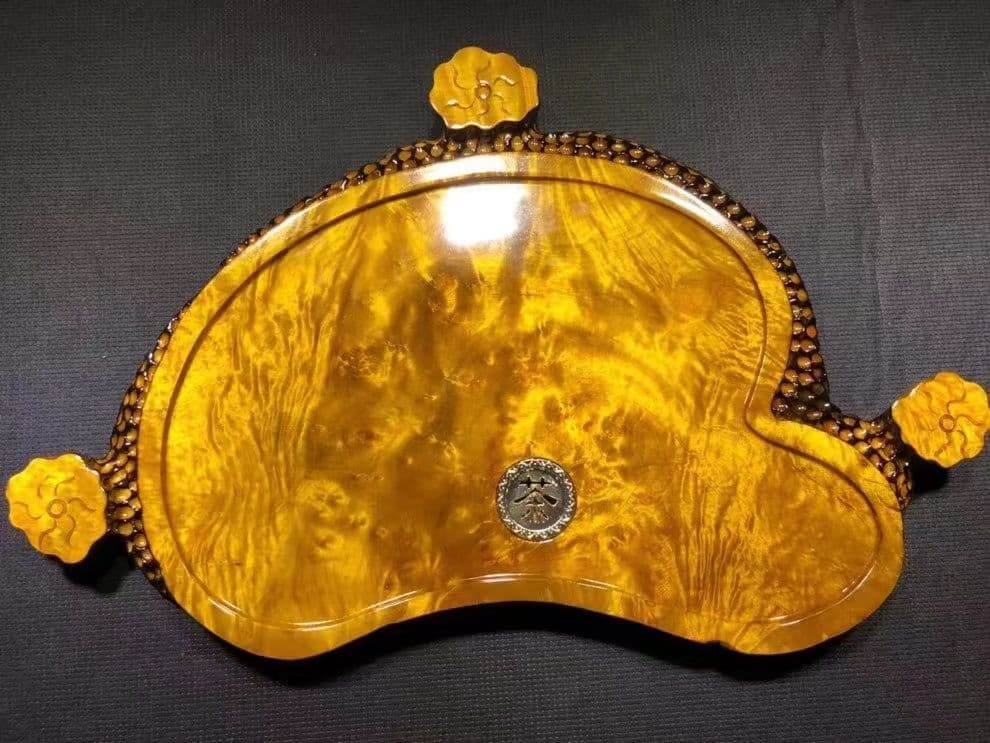 黄金樟茶皿【黄金樟瘤（マーブルウッド瘤）高級茶皿コレクション