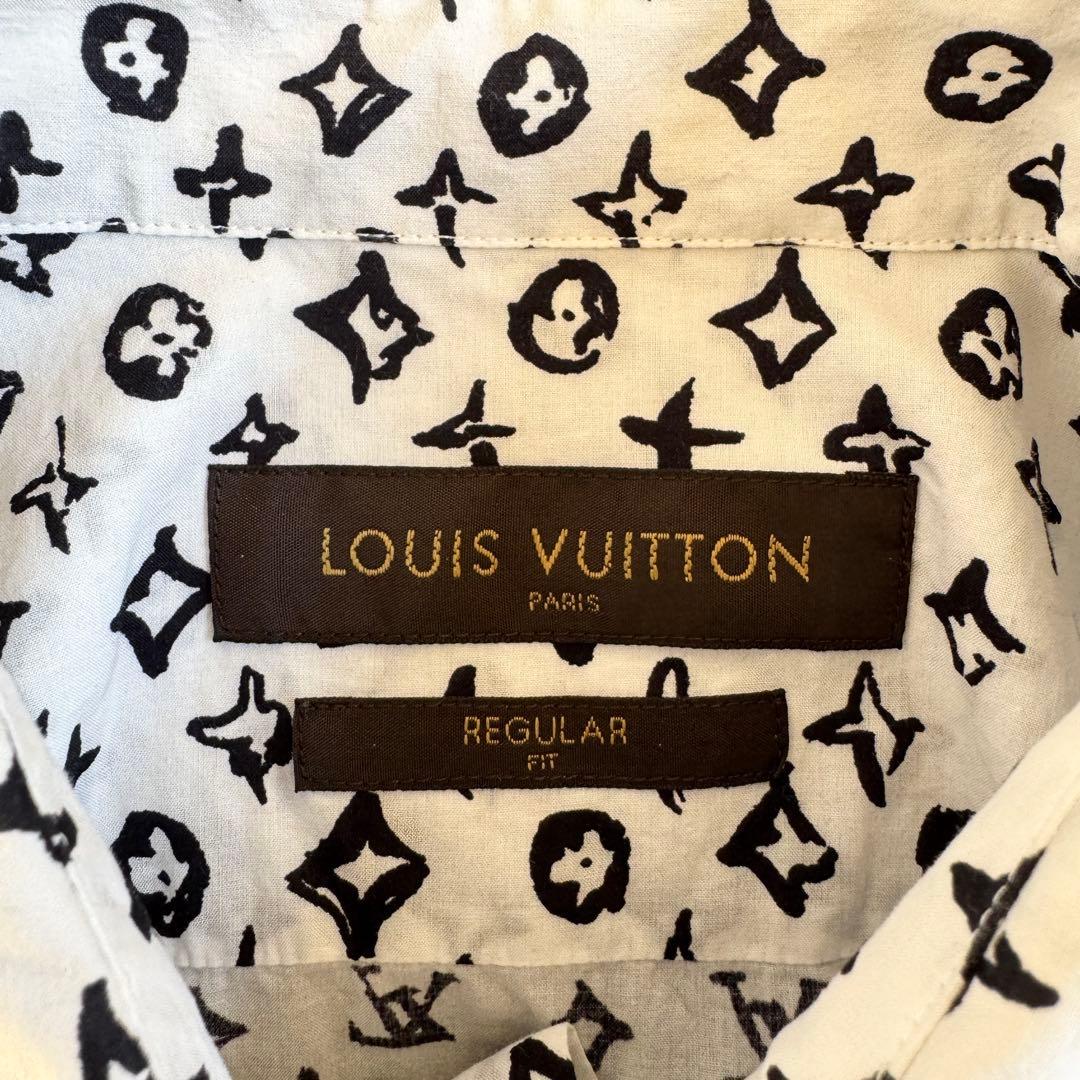 美品　ルイヴィトン　半袖　シャツ　モノグラム　総柄　ホワイト　Lサイズ