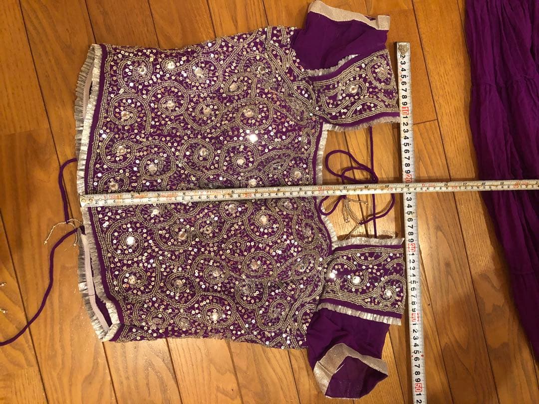 【本格インド衣装】レヘンガ・チョリ 3点セット（パープル×シルバー）