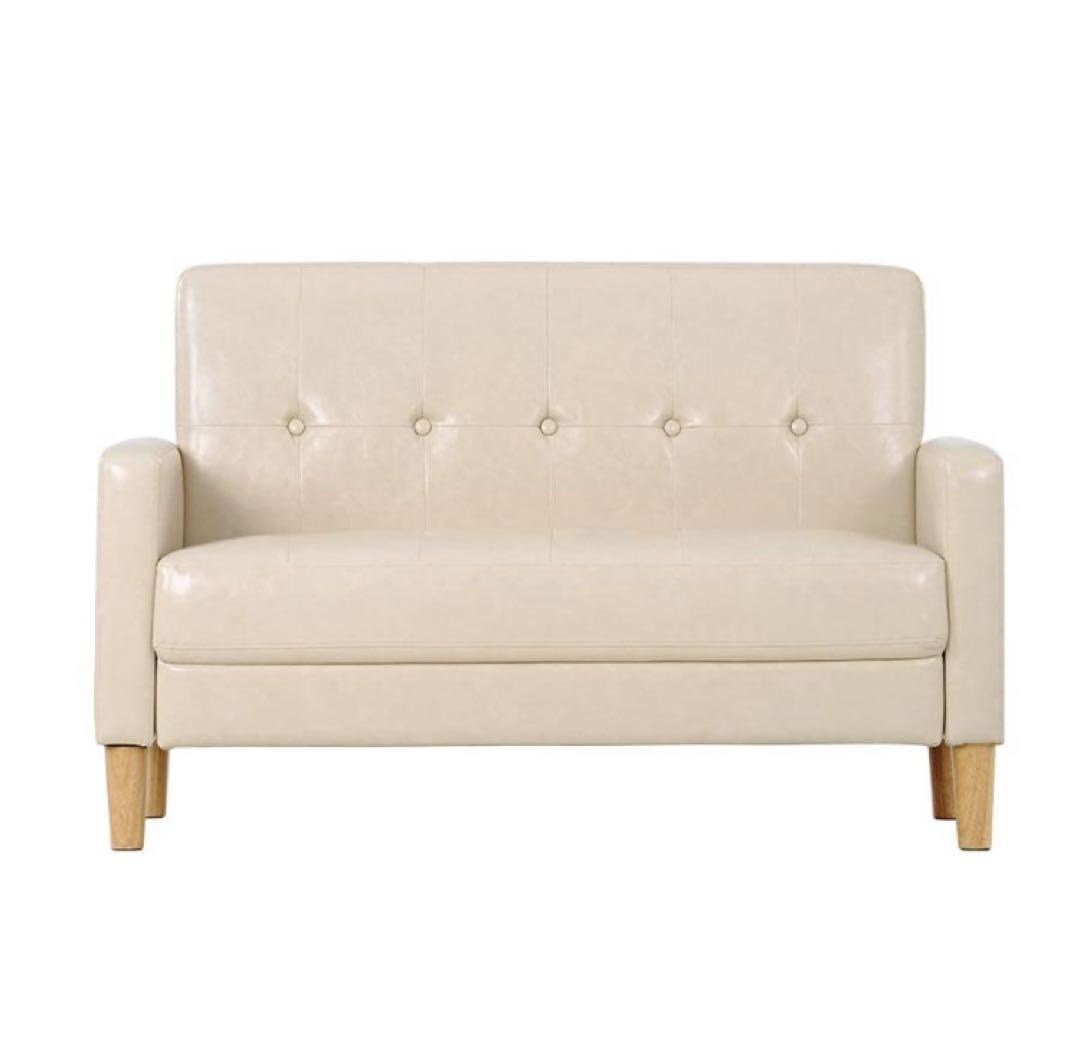 新品　ソファ　ソファー　2人掛け　2人掛けソファ　レザー　フロアソファ　ベージュ