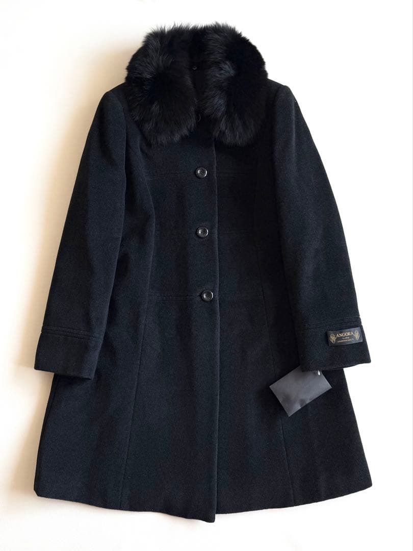 ◆美品◆ アンゴラ混 ウール シルク コート ブルーフォックスファー ブラック