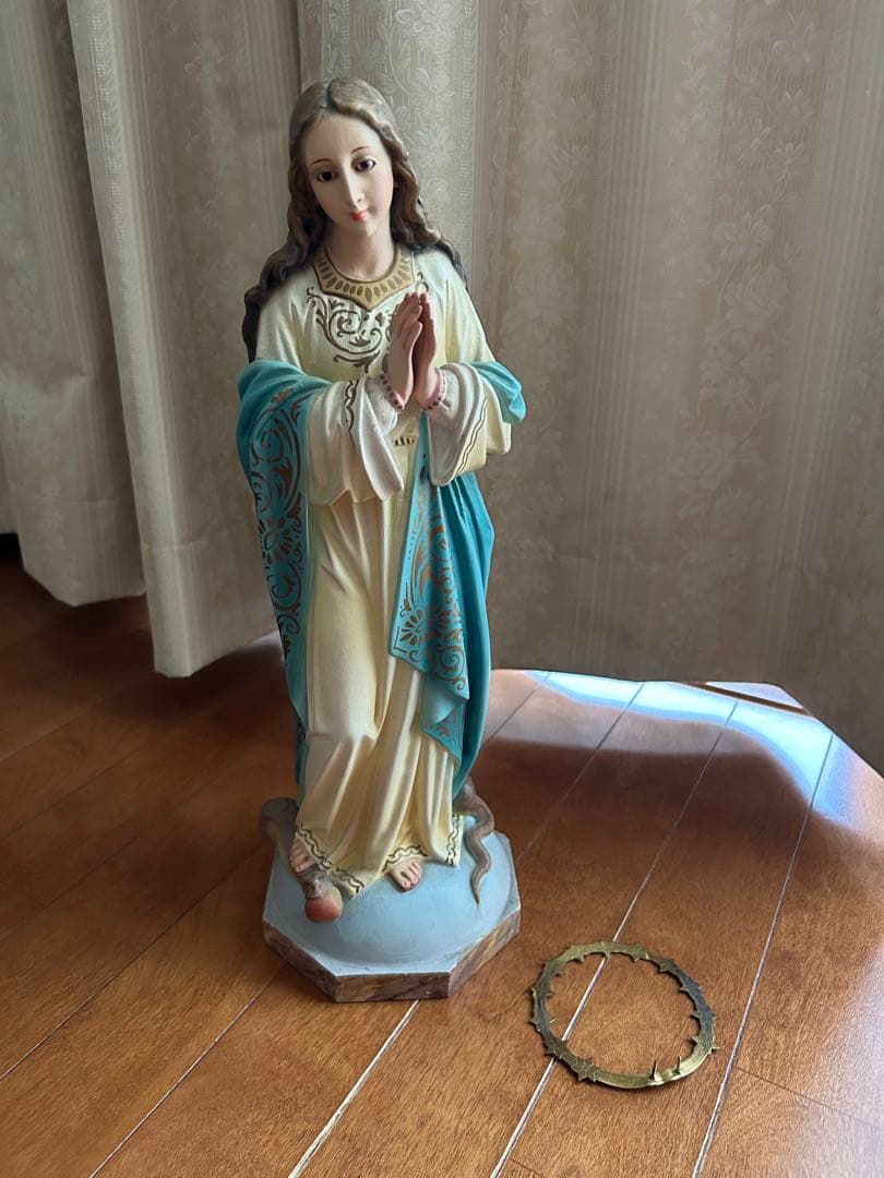 【超超希少美48cm】✞ 聖母マリアの連祷像　宗教彫刻