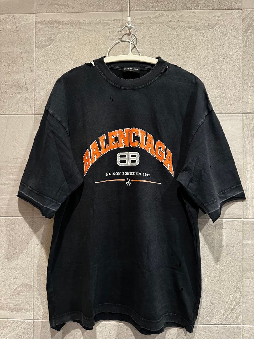 BALENCIAGA ブラック Tシャツ ダメージ加工