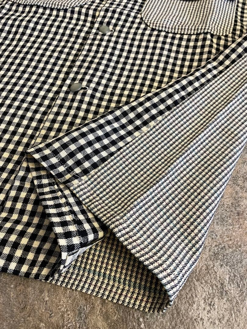 40s Vintage ウールオープンカラー クレイジーチェック ウール シャツ