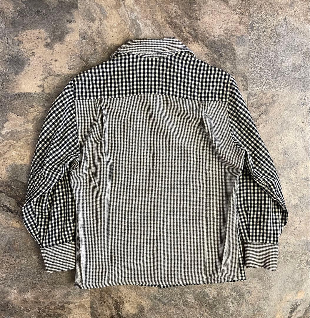 40s Vintage ウールオープンカラー クレイジーチェック ウール シャツ