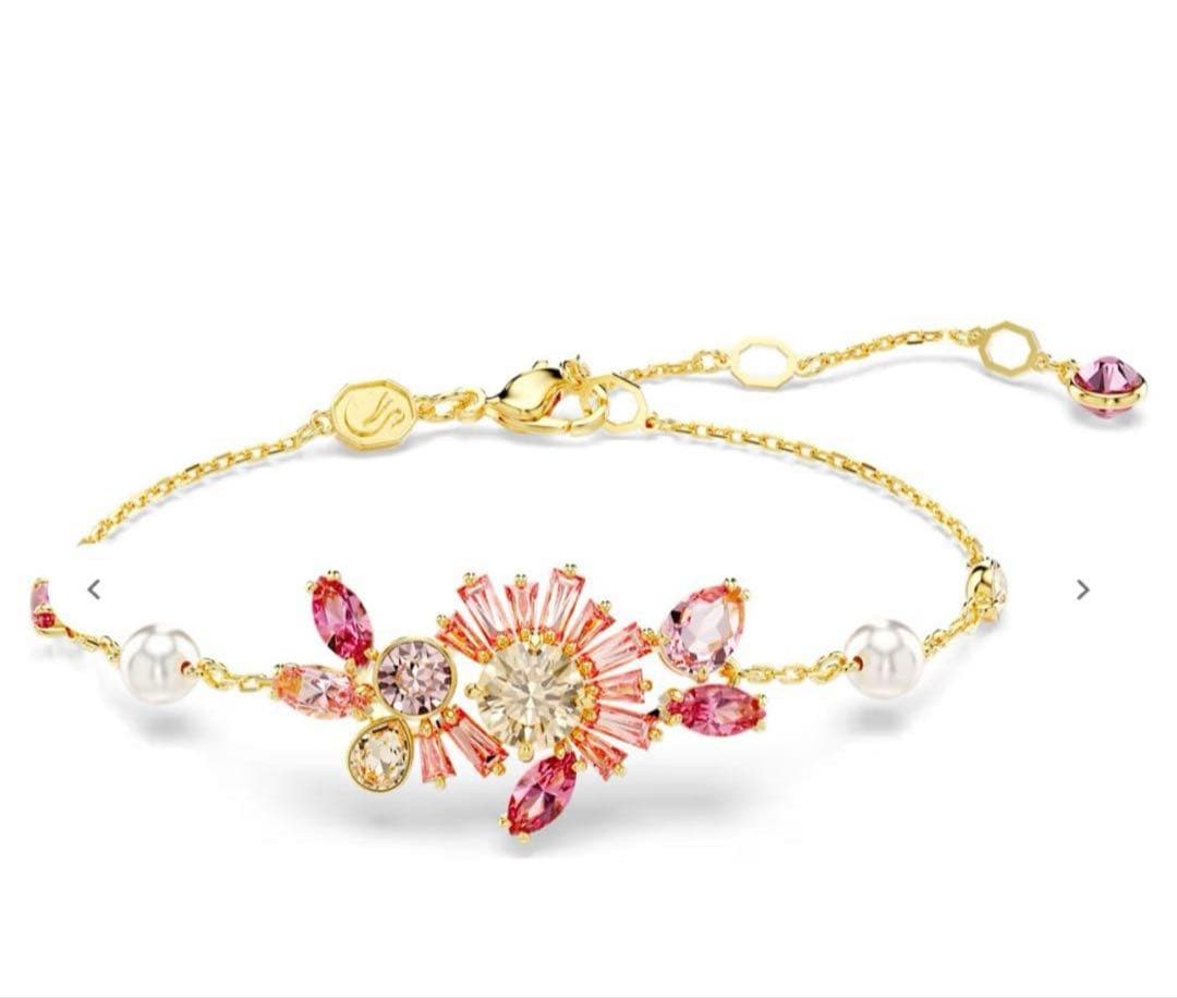 美品 SWAROVSKI フラワーモチーフブレスレット 箱あり ピンク 花