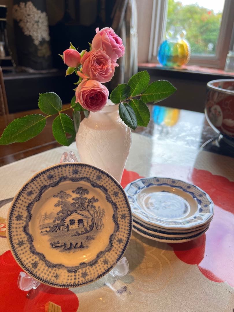 A737 西洋アンティーク　オランダ　デルフト　豆皿　手塩皿　5枚