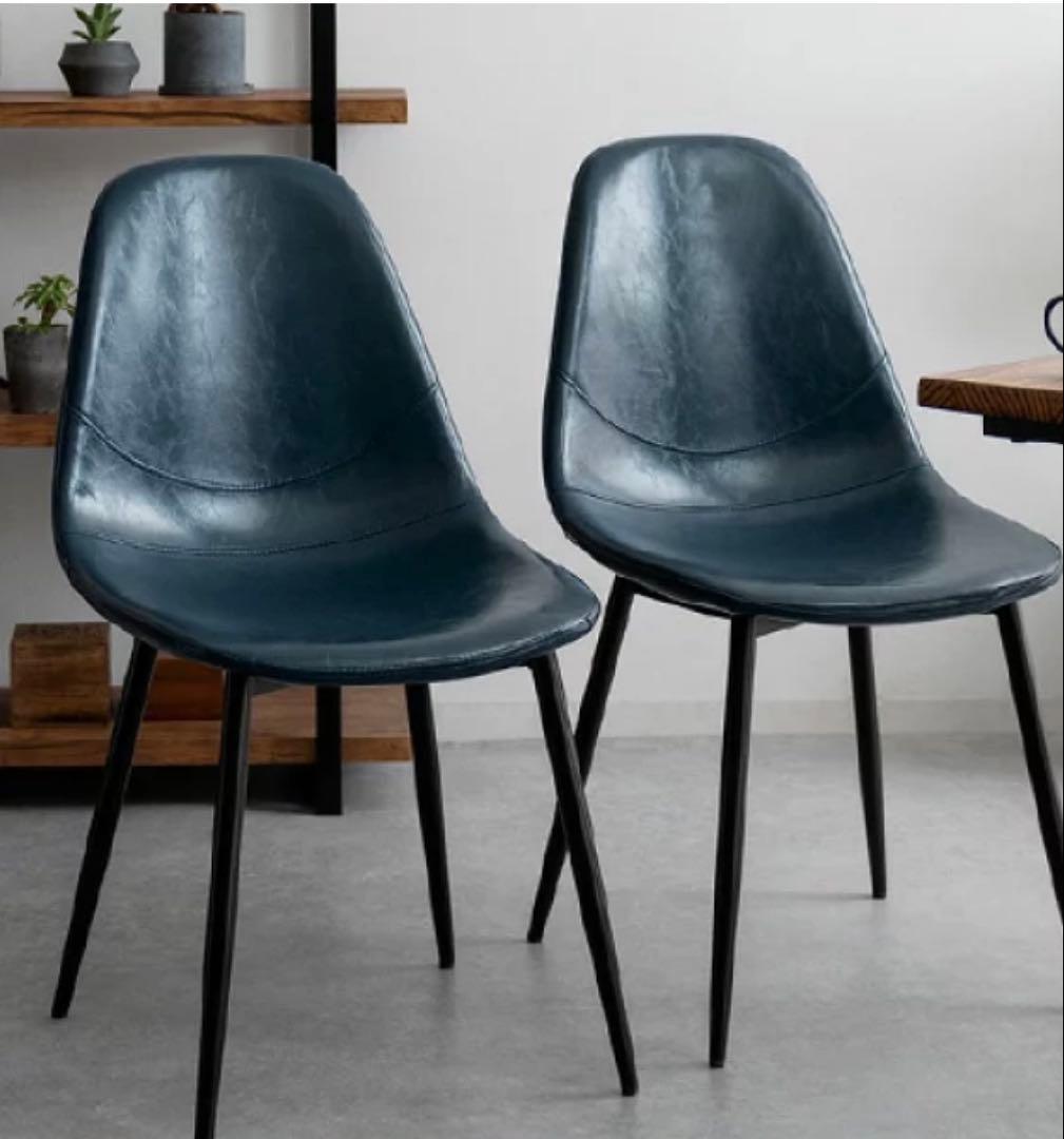 ブルーレザー　椅子 4脚セット