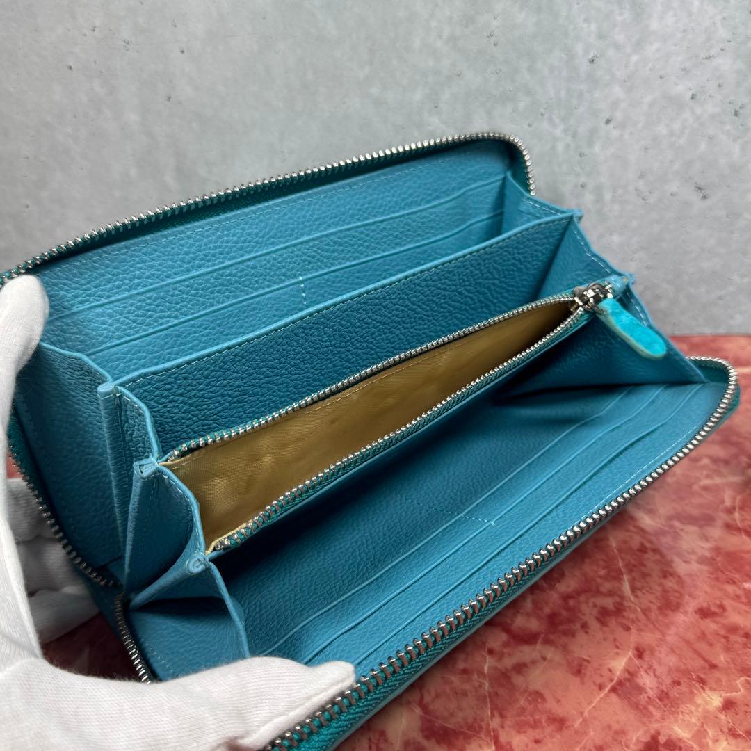 新品 クロコダイル ターコイズ ブルー 長財布 シルバーファスナー 本革 ワニ革