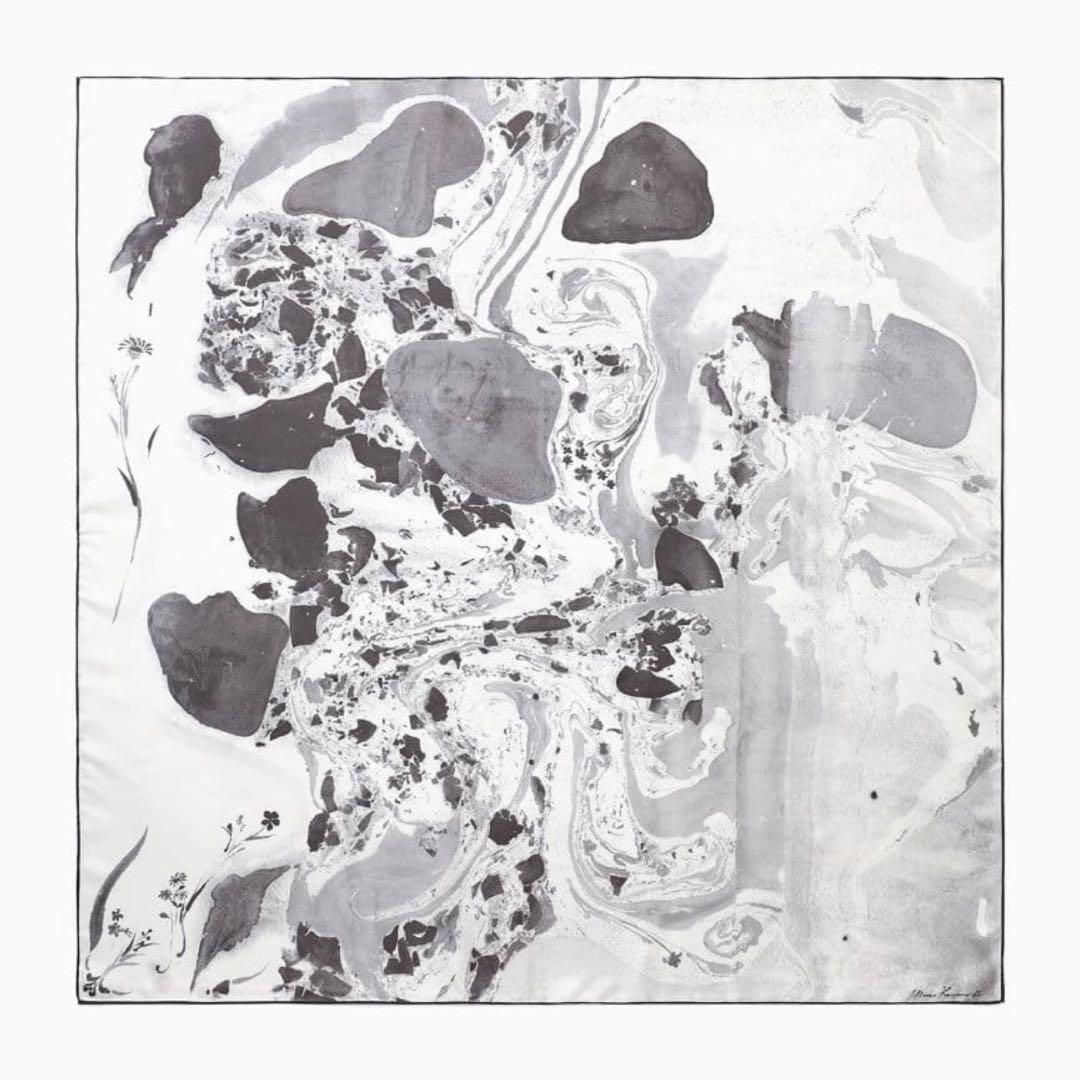 小物 Hand Printed Silk Scarf - grey