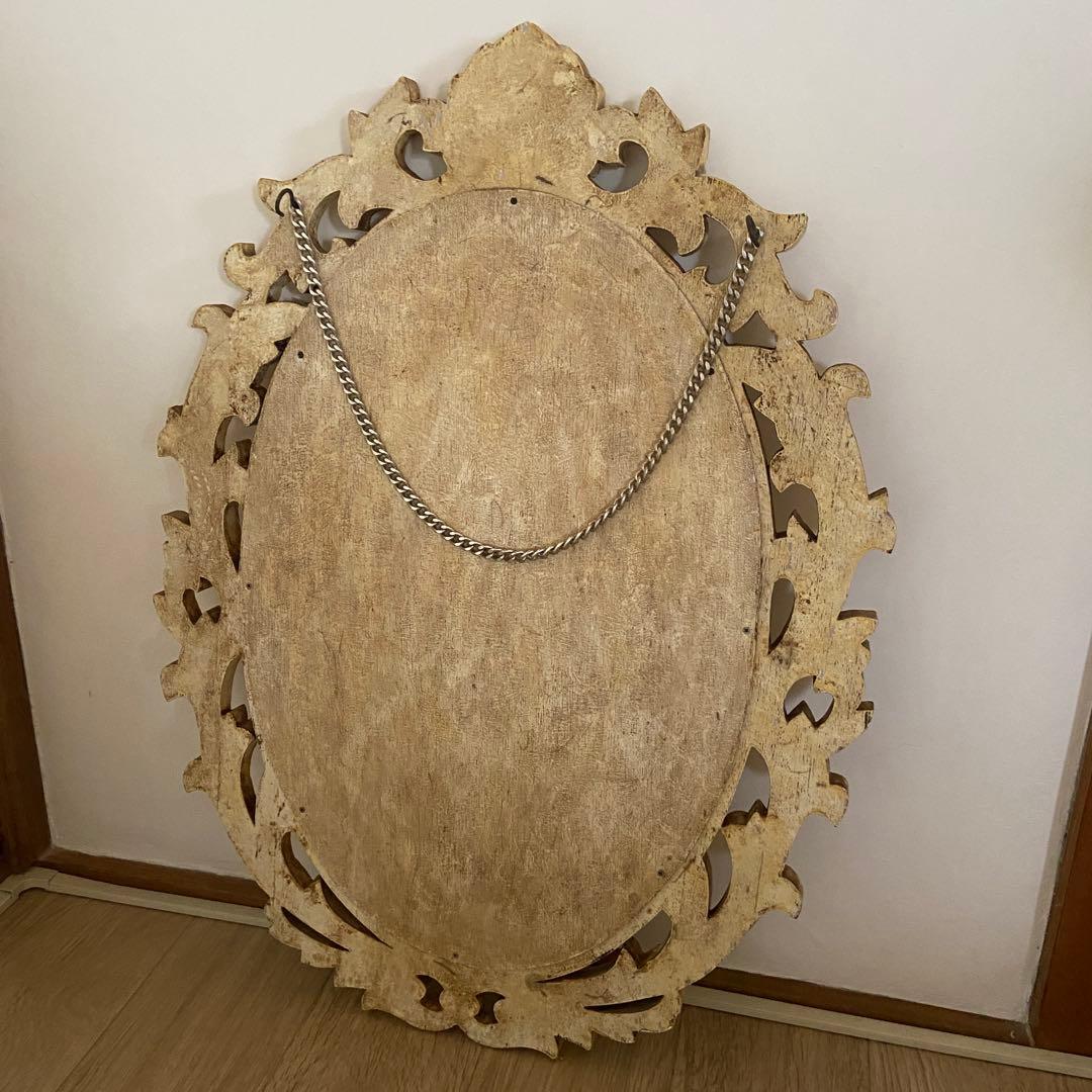 アンティーク　楕円形　壁掛け鏡　ミラー　彫刻