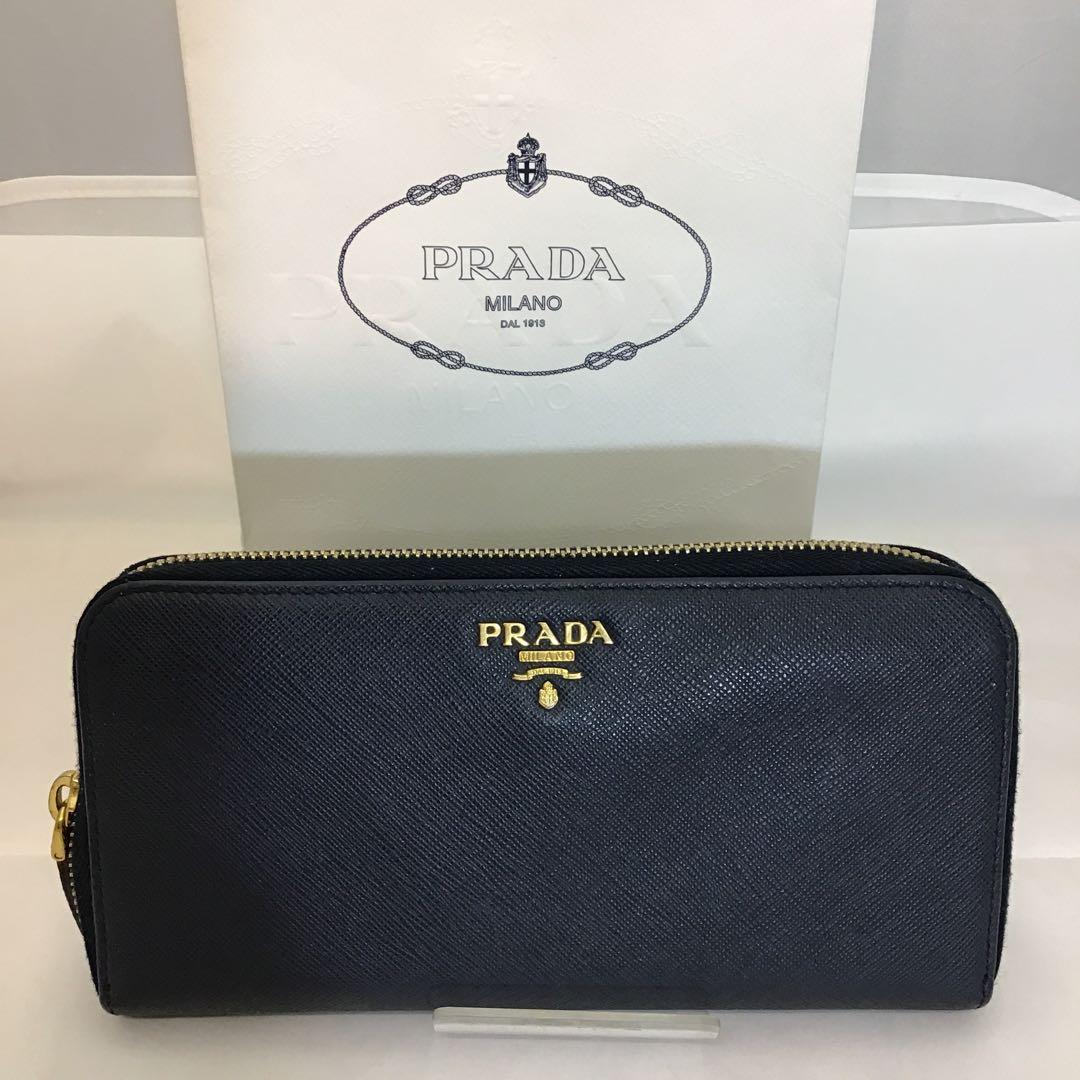 ❣️プラダPRADA❣️ネイビー サフィアーノレザー　ラウンドファスナー長財布