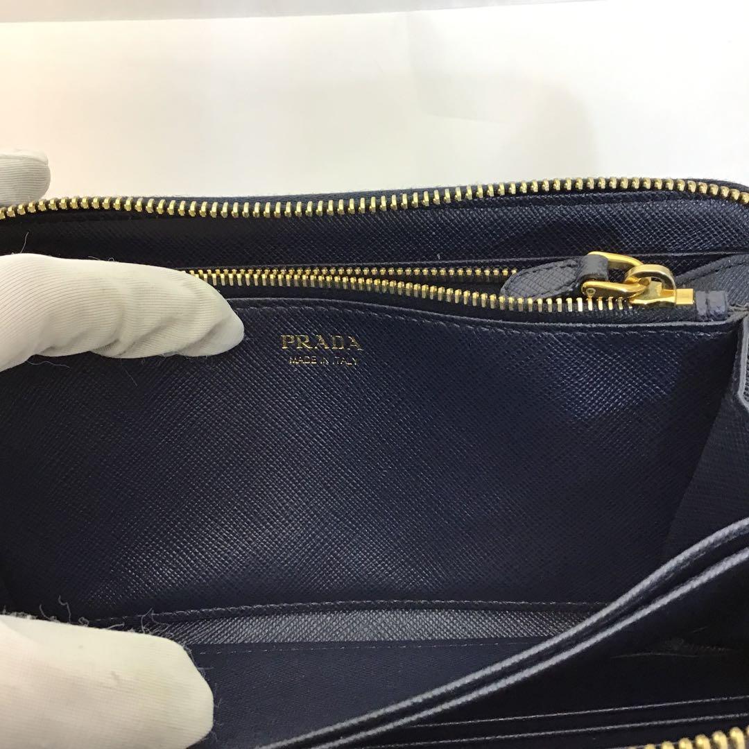 ❣️プラダPRADA❣️ネイビー サフィアーノレザー　ラウンドファスナー長財布