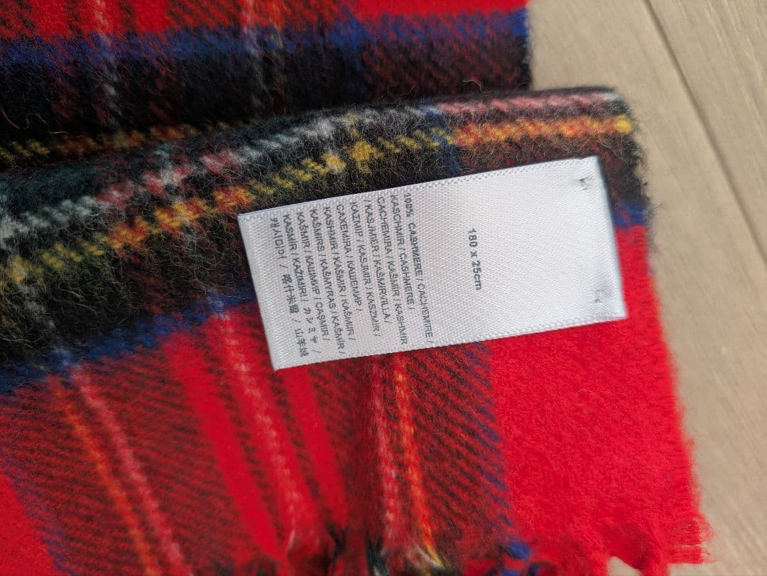 Johnstons of Elgin レッドチェックマフラー 180x25cm