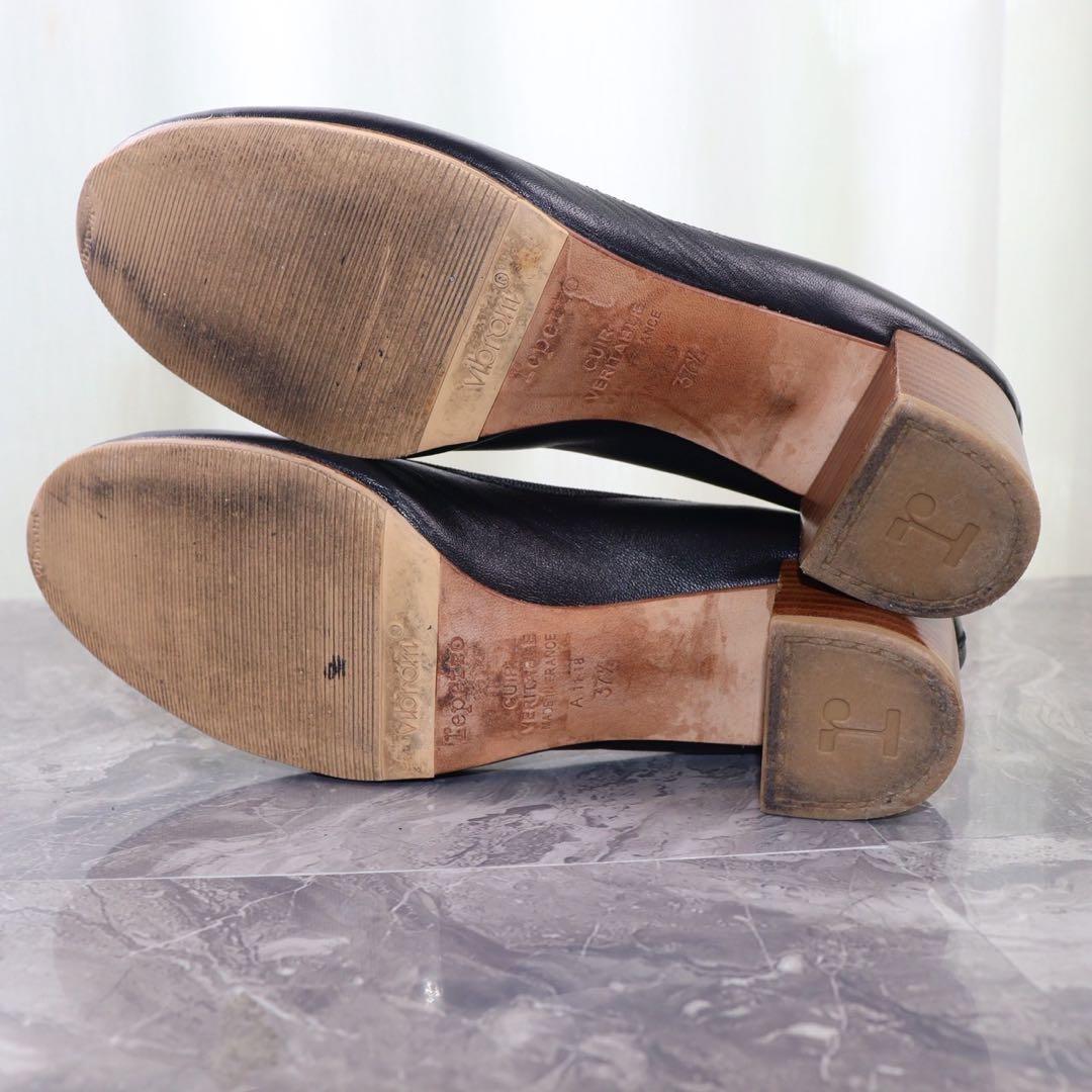 【美品】repetto レペット 23.7 チャンキーヒール レザー 黒