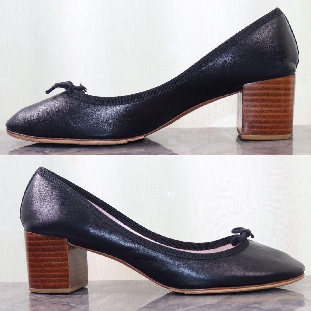 【美品】repetto レペット 23.7 チャンキーヒール レザー 黒