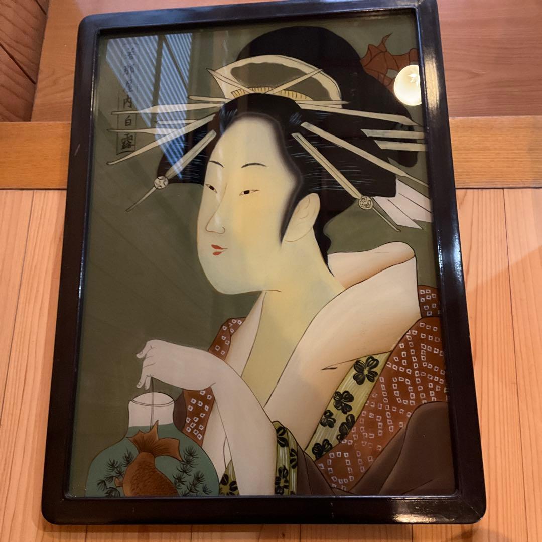 ガラス絵　硝子絵　浮世絵　錦絵　美人大首絵　葛飾北斎　喜多川歌麿