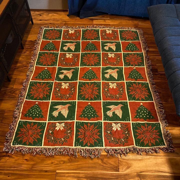 クリスマス ラグマット チェック リース バード リバーシブル USA雑貨 敷物