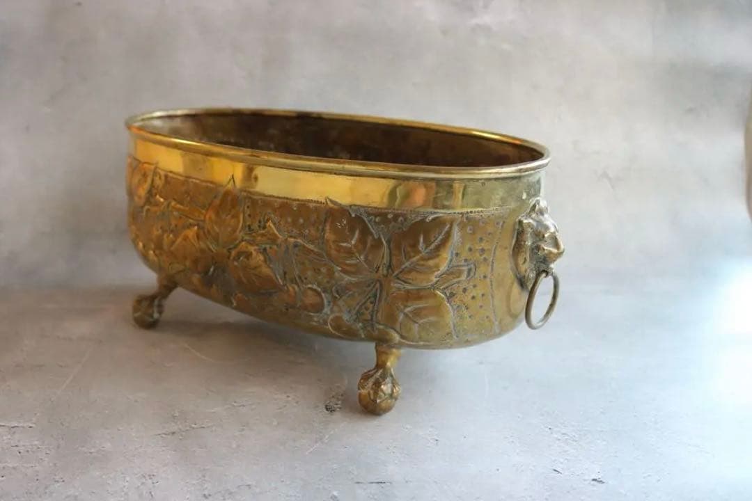 真鍮製 チェリー模様 アンティーク ジャルニディエール プランターポット