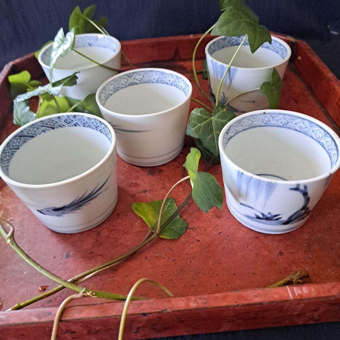 「5客揃(そろ)いの楽しみ ②！」 古伊万里そば猪口 5客セット 骨董アンティー