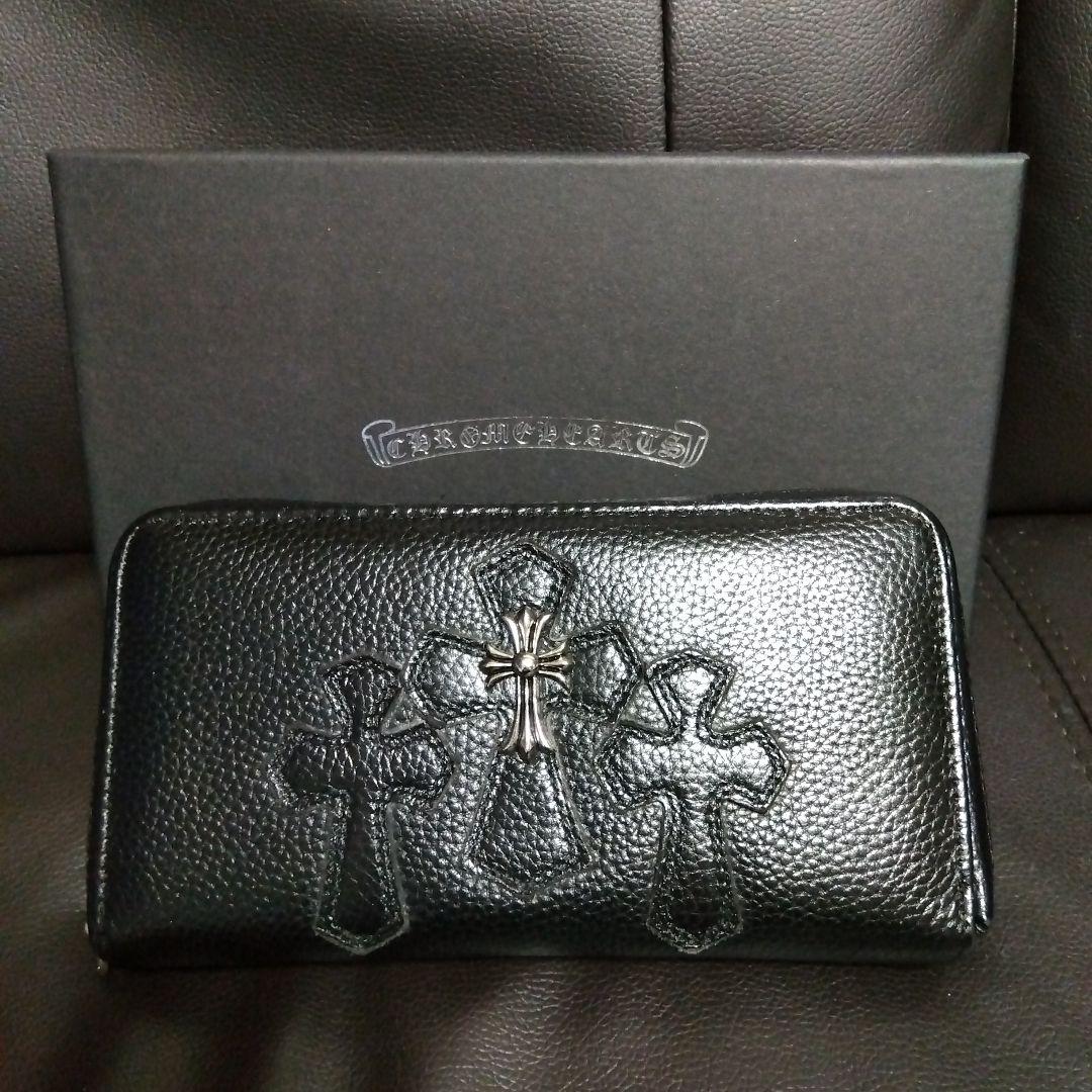 【極美品‼️】本革ブラックレザー ラウンドファスナー クロスモチーフ