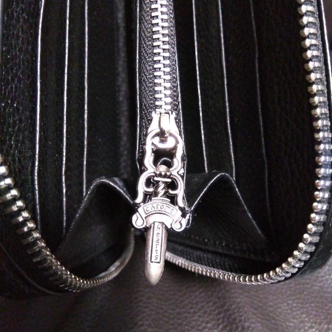 【極美品‼️】本革ブラックレザー ラウンドファスナー クロスモチーフ