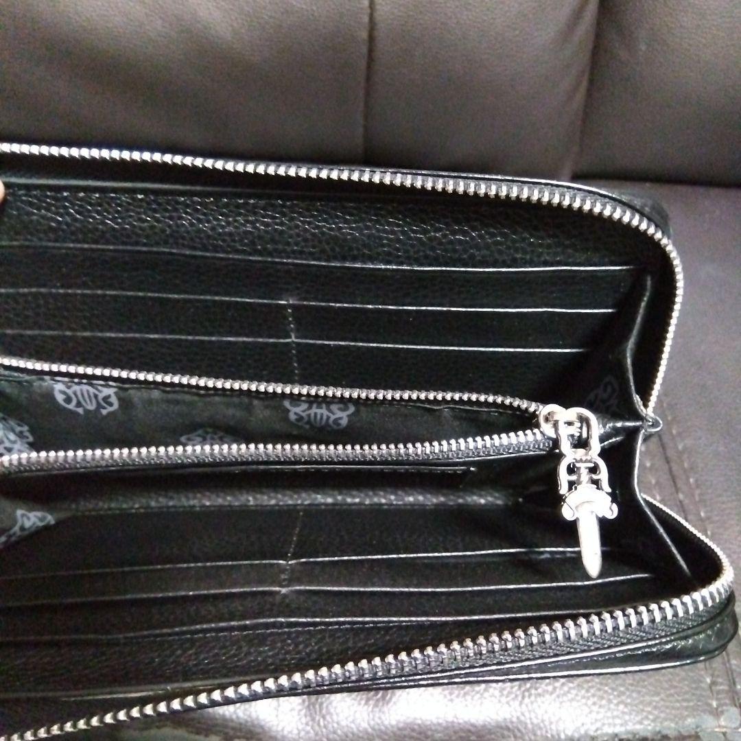 【極美品‼️】本革ブラックレザー ラウンドファスナー クロスモチーフ