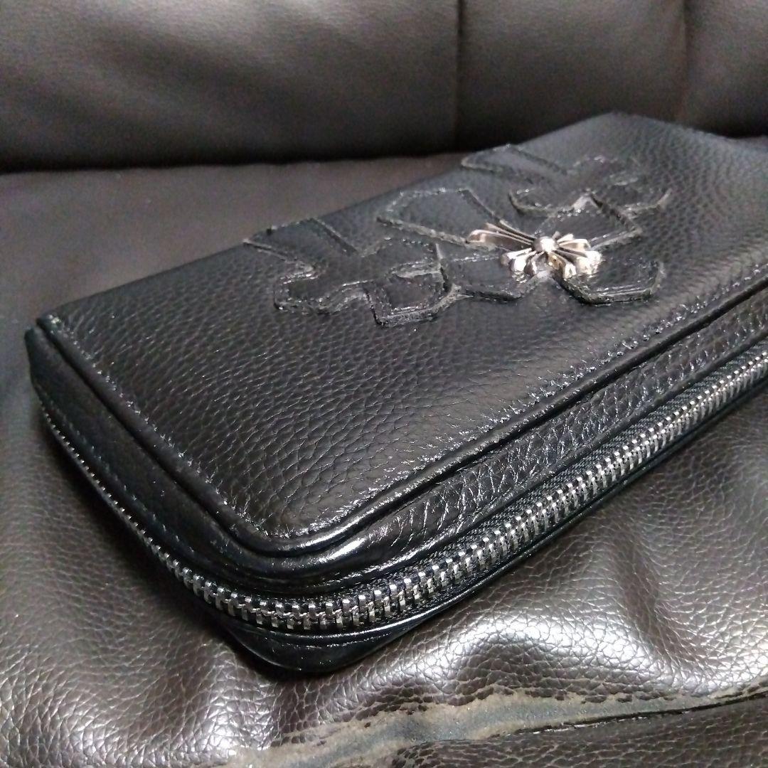 【極美品‼️】本革ブラックレザー ラウンドファスナー クロスモチーフ