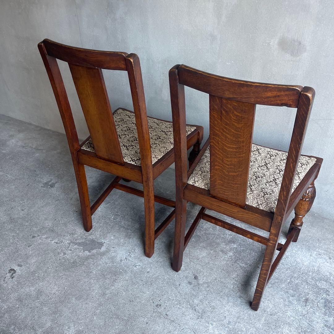 英国製 ダイニングチェア オールド アンティーク　オーク材　2脚セット