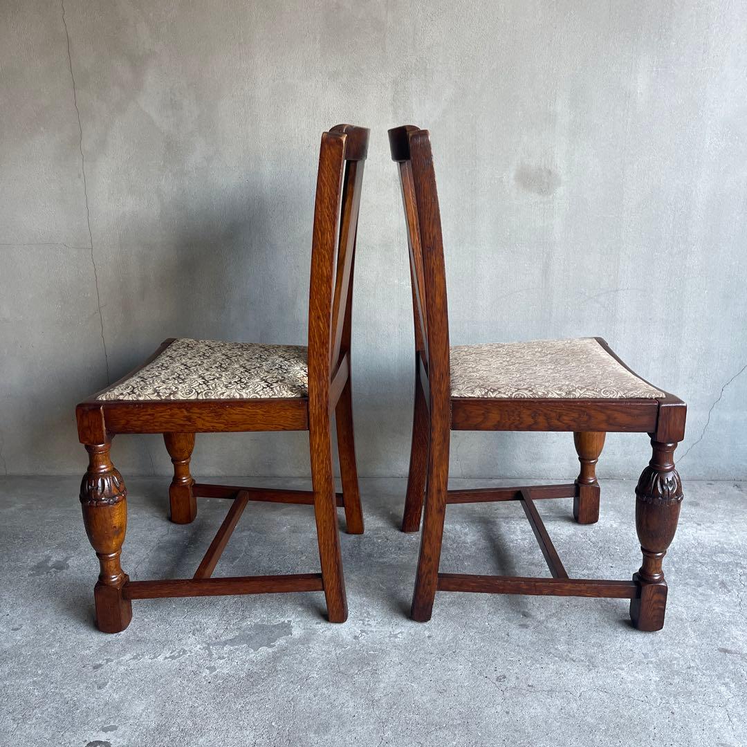 英国製 ダイニングチェア オールド アンティーク　オーク材　2脚セット