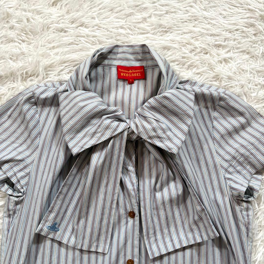 ヴィヴィアンウエストウッド　ストライプ　ボウタイ　ブラウス　オーブ刺繍　ロゴ