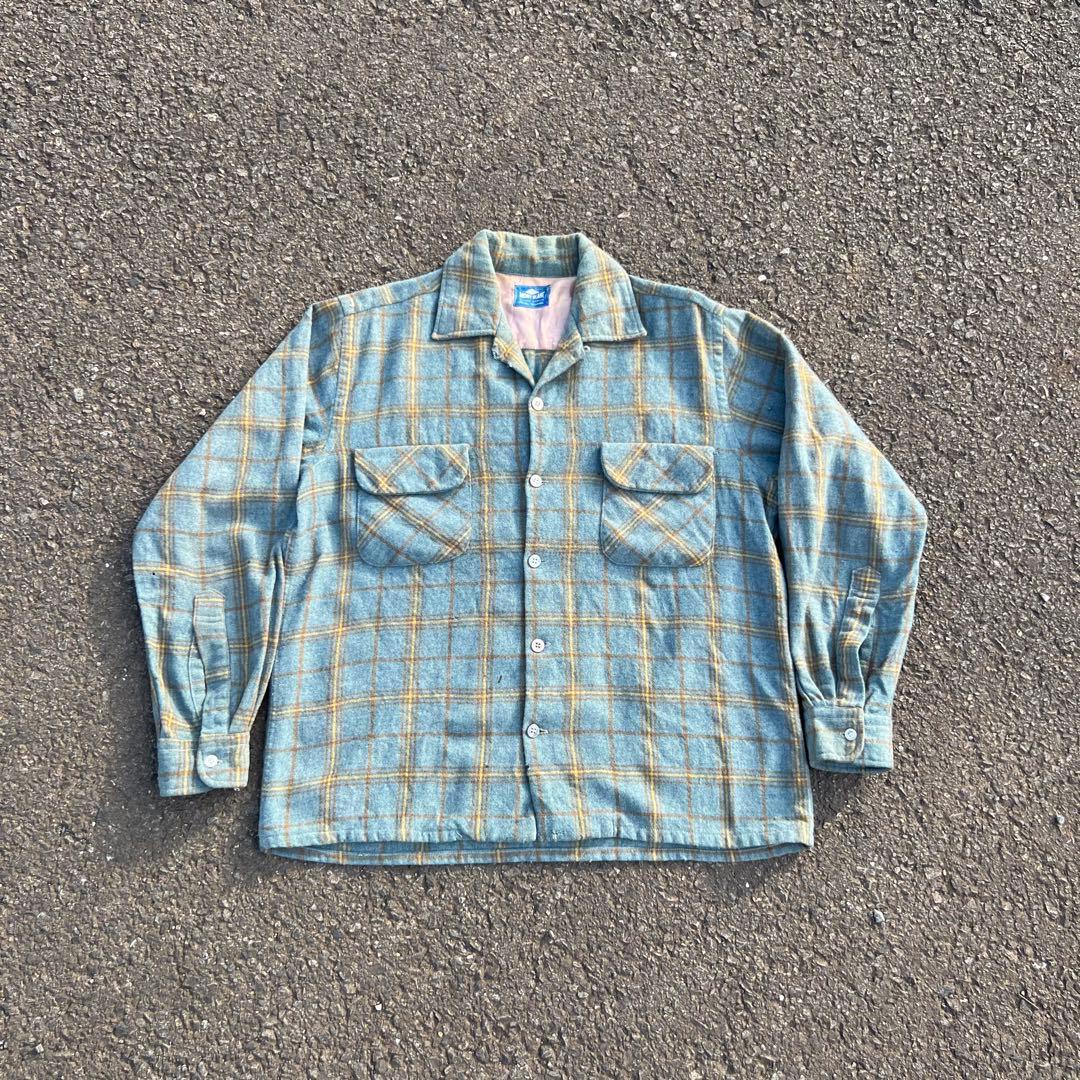 【60s】フープカラー ボックスウールチェックシャツ