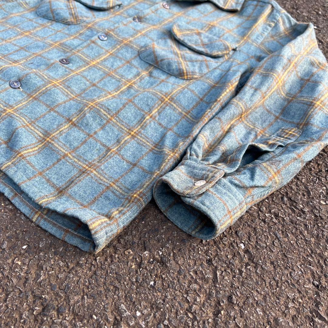 【60s】フープカラー ボックスウールチェックシャツ