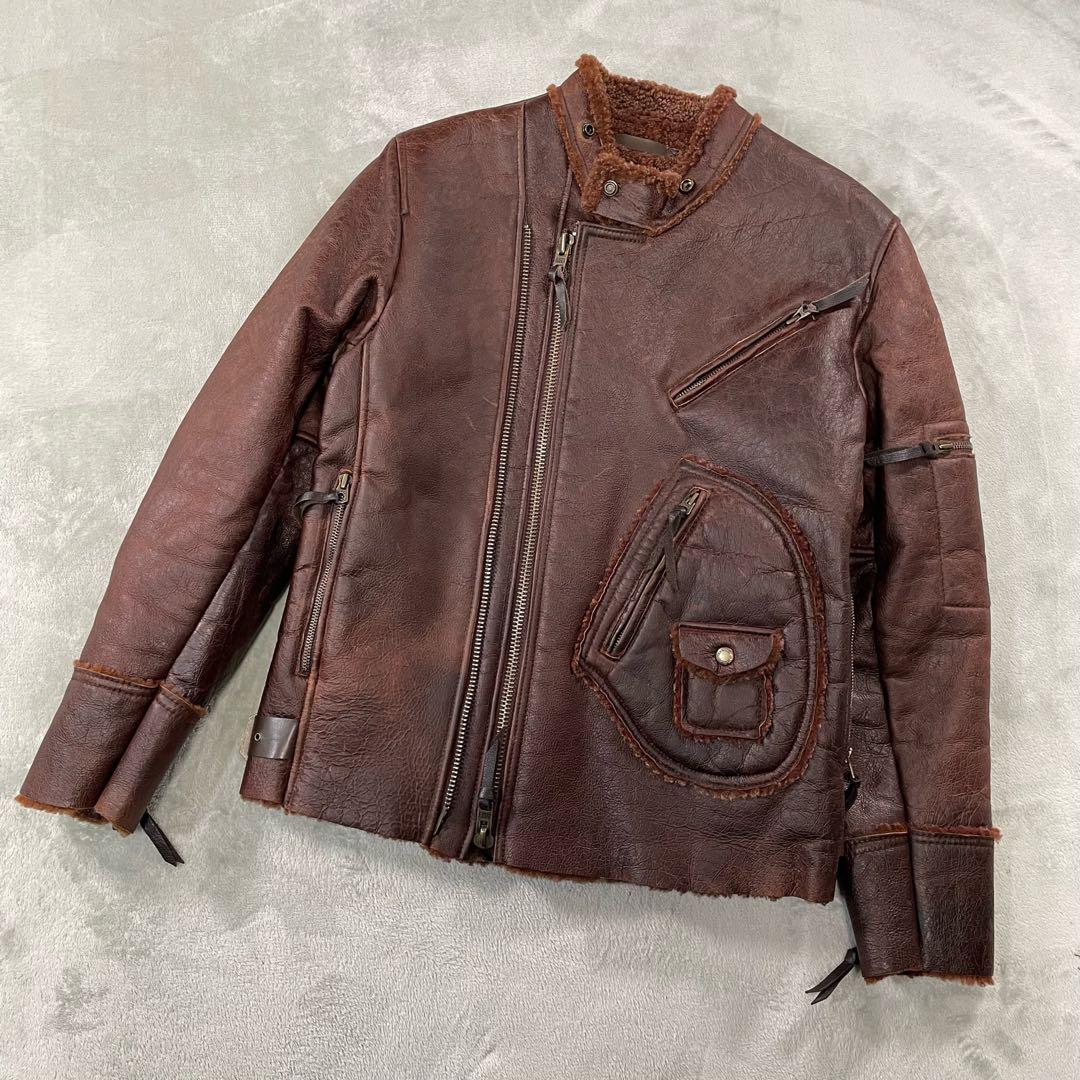 アヴィレックス　裏ボアムートンレザーライダースジャケット ブラウン L