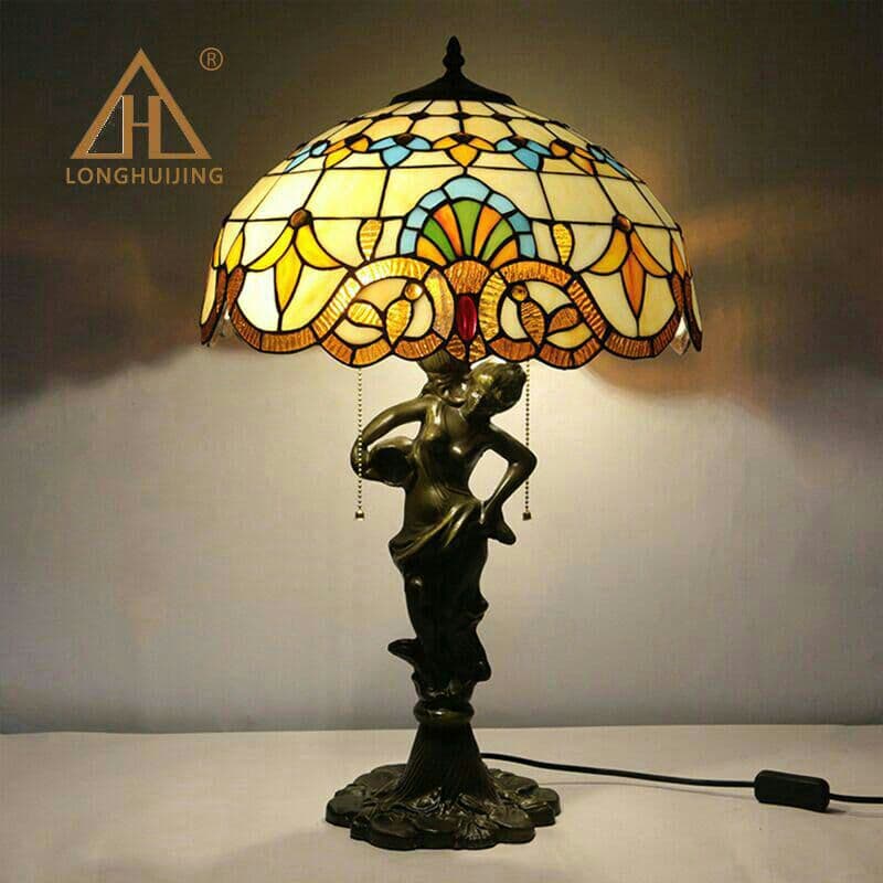 ティファニースタイルテーブルランプ電気スタンドガラスランプ\r バロックの女神9