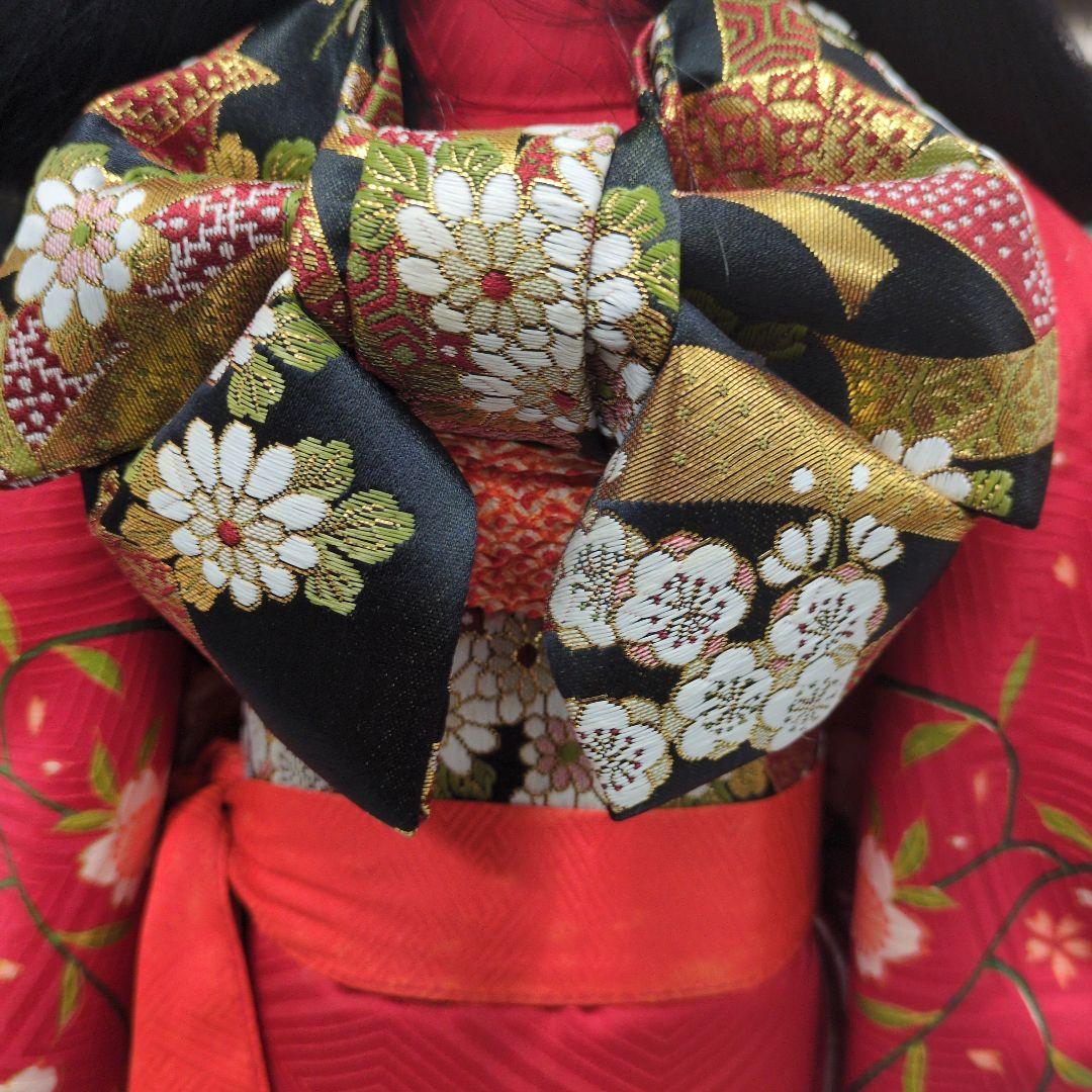 市松人形 赤色着物 ガラスケース入り