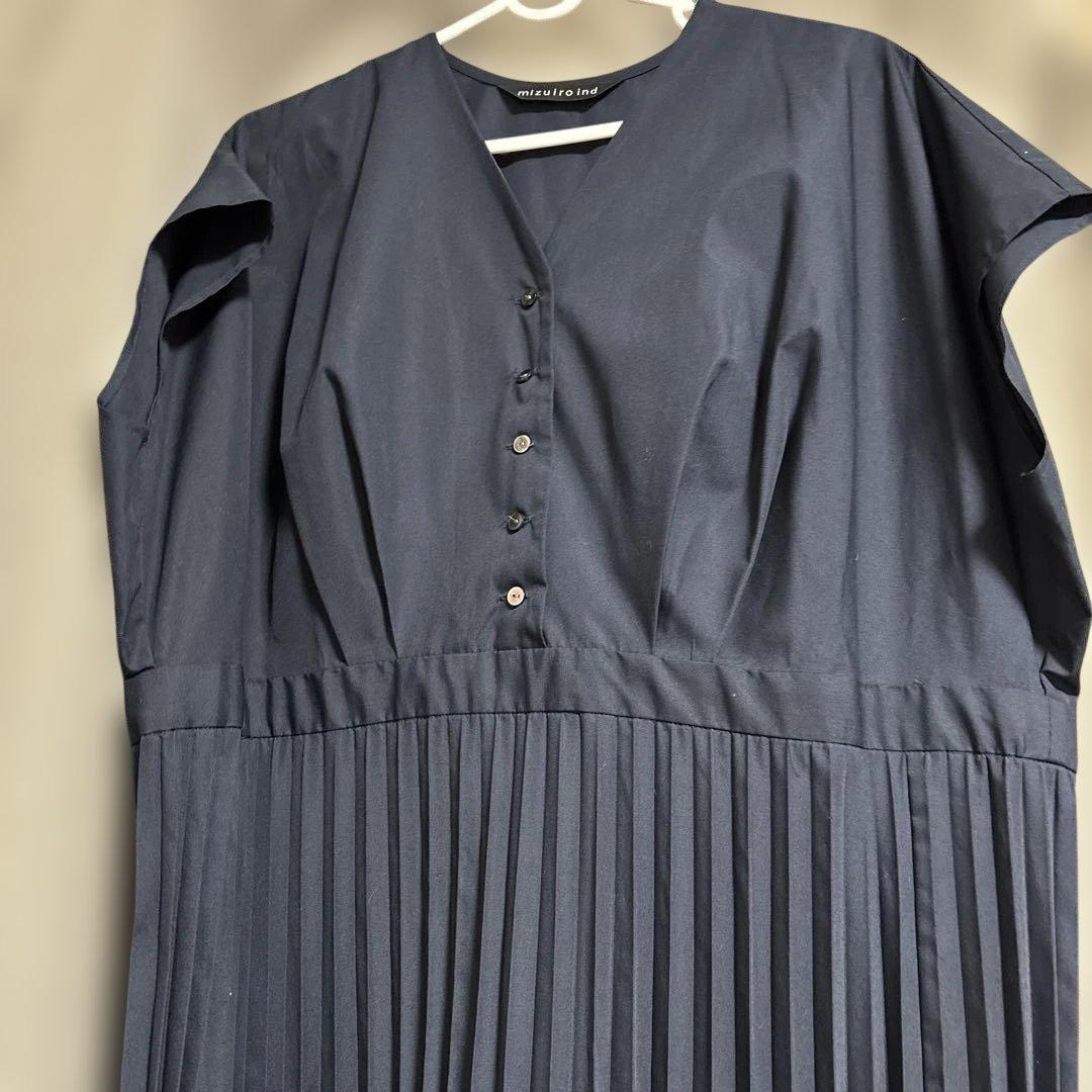 ミズイロインド⭐︎ネイビー 半袖 プリーツ ワンピース