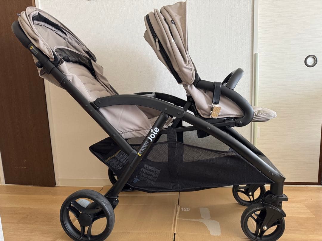 【美品】【使用3回】Joie エヴァライトデュオ　専用レインカバー付き　ベージュ