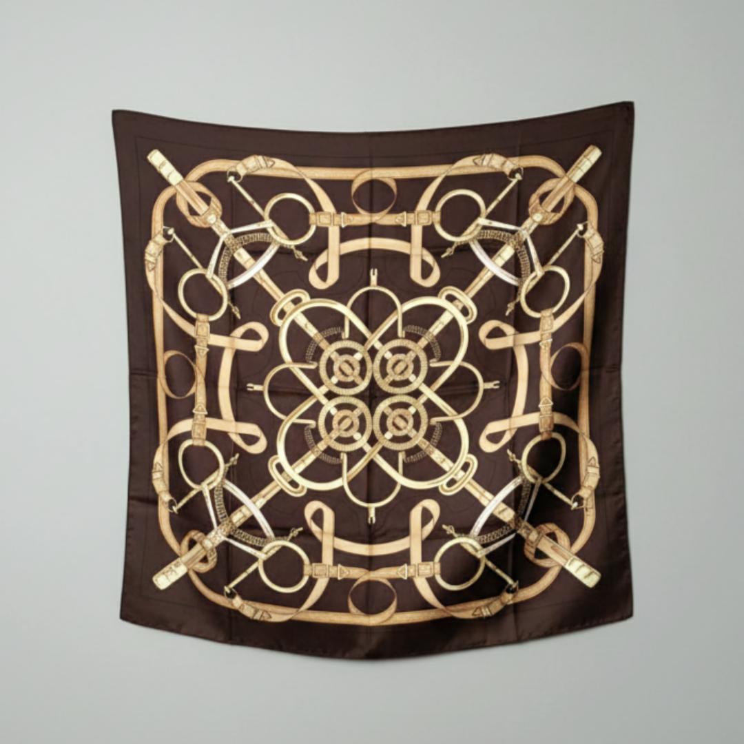 【美品】エルメス カレ90 Eperon d'Or 黄金の拍車 シルク スカーフ