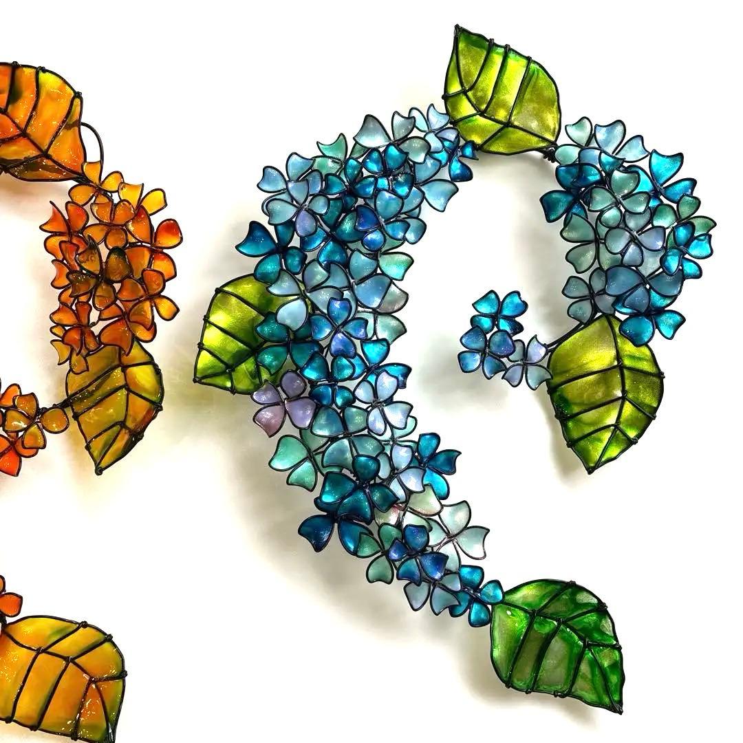 一点物　紫陽花リース　ワイヤークラフト　ディップアート　壁飾り