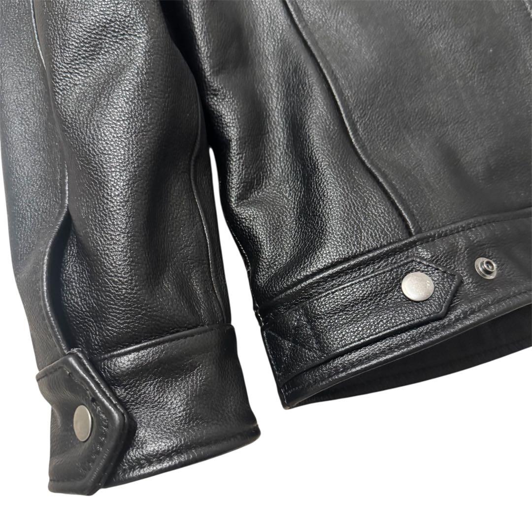 牛革　カウレザー　シングルライダースジャケット　バイカー　ビンテージ　ブラック