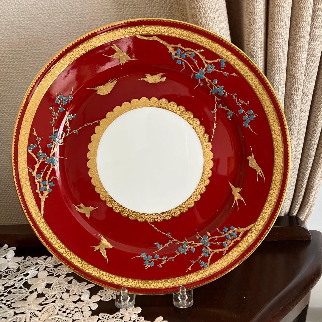 英国アンティーク　コウルドン　青い梅と鳥紋　ジャポニズムプレート